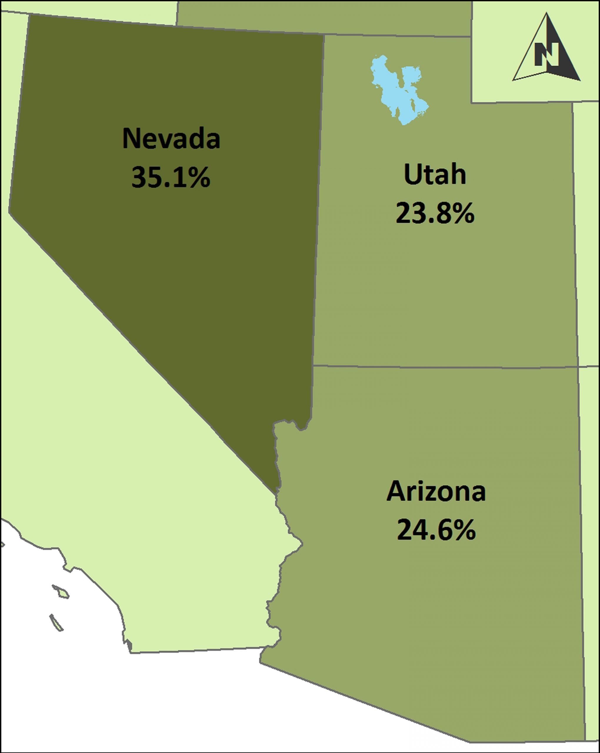 2000-2010 Relative Population Change: Utah, Nevada, Arizona.