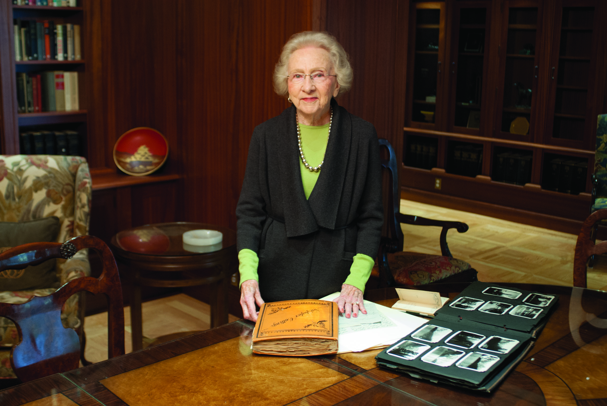 Aileen H. Clyde founded the Aileen H. Clyde 20th Century Women’s Legacy Archive with the J. Willard Marriott Library at The University of Utah in order to capture and preserve the stories of remarkable women. In this photo Aileen views some collections from the archive at the J. Willard Marriott Library.