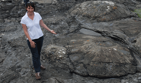 Cari Johnson, an associate professor in the Department of Geology and Geophysics a the University of Utah, stands next to sand volcanoes in County Clare, Ireland. A new software donation to the University of Utah may help researchers like Johnson advance their work.