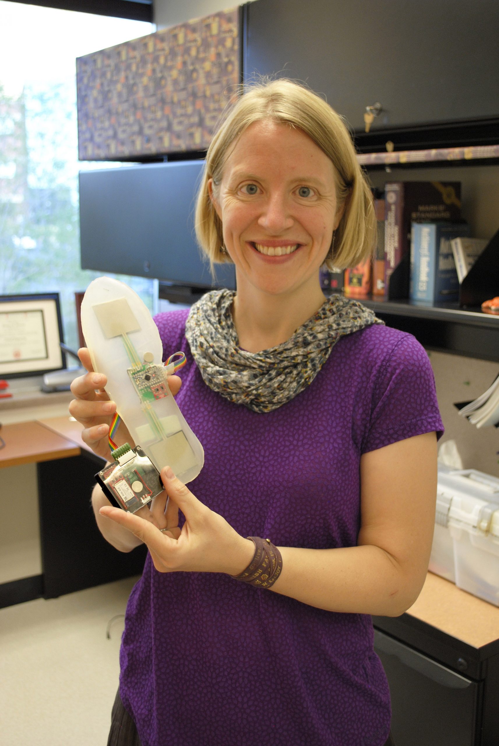 University of Utah Engineering Professor Stacy Bamberg ‘s Rapid Rehab system. It measures foot movement using accelerometers and gyroscopes, and provides feedback wirelessly through a smartphone application.
