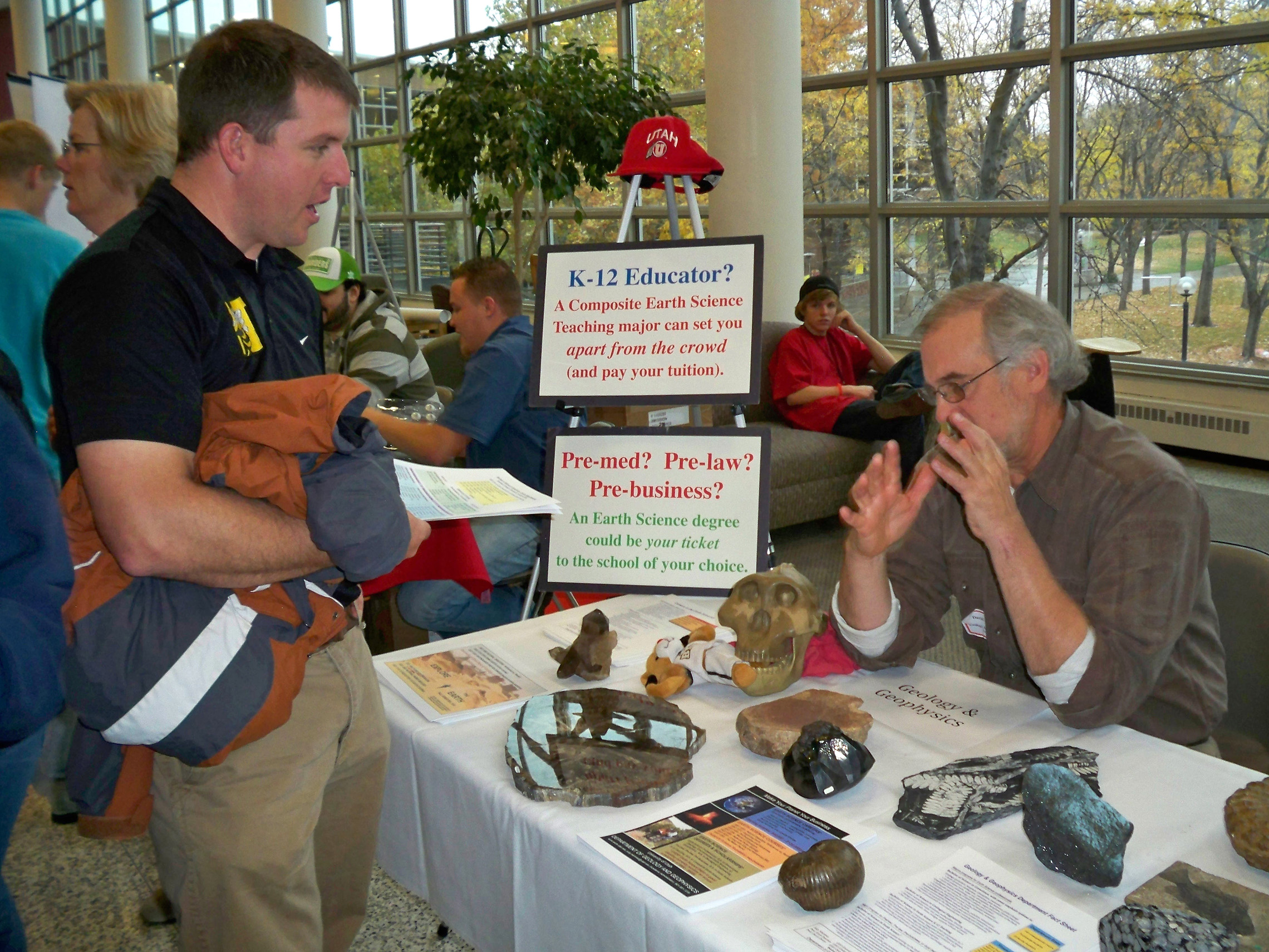 Faculty members provide advice on science majors and science-related careers such as geology during the annual Science Day at the U, which is the University of Utah's largest student recruitment event, usually drawing about 800 high school students from Utah and Idaho.