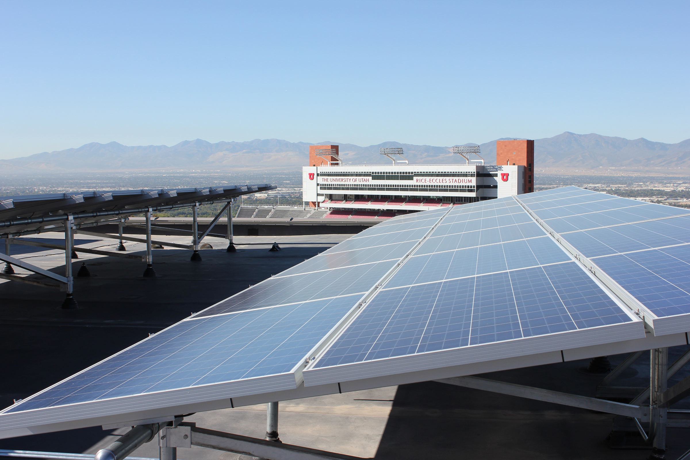 Two of the solar arrays on the west penthouse of the J. Willard Marriott Library, University of Utah.